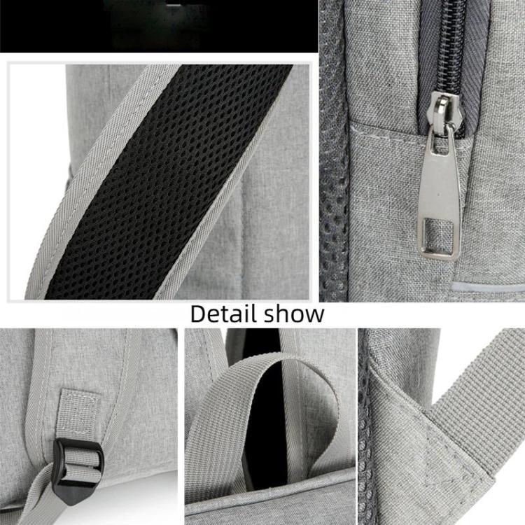 Gray insulated thermal backpack with zippered front pocket and mesh side panel