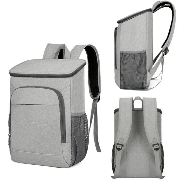 Gray insulated thermal backpack with adjustable shoulder straps and carrying top handle