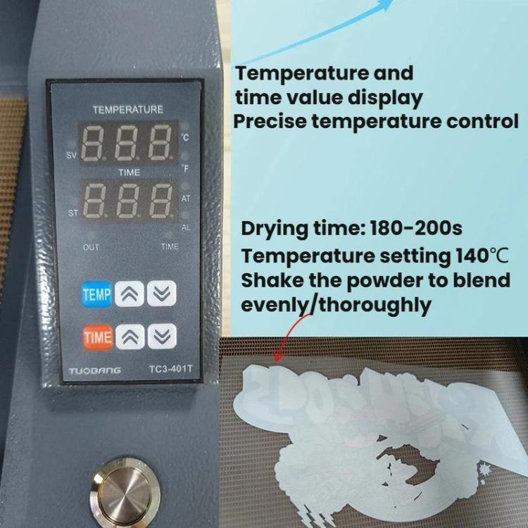 Mini oven control panel close-up showing temperature and time value display