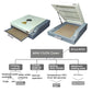 Mini oven heat press setup with open baking tray and front control panel