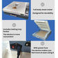 Mini oven with sheet metal body, included baking tray, and power fuse on cable