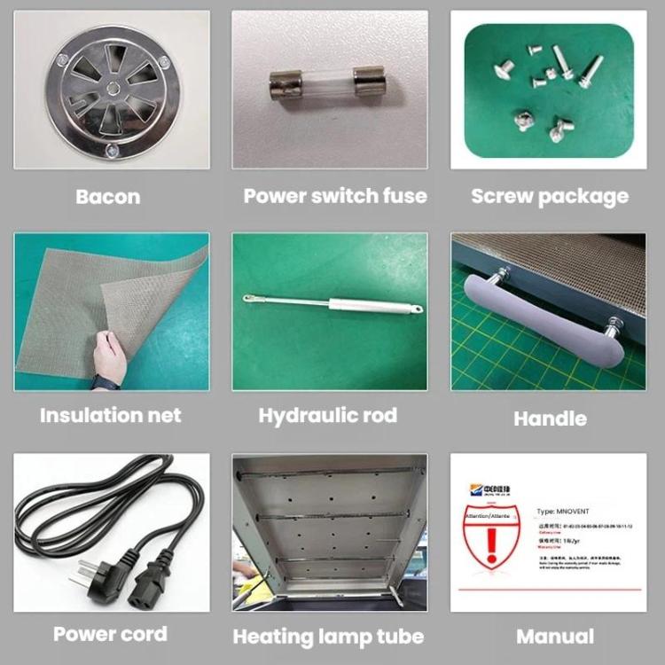 DTF transfer film oven accessories: power cord, heating tube, manual, handle, screws