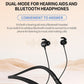 Black neck-worn Bluetooth hearing aid headphones with earbuds and control module on neckband