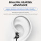 White ear-worn neck loop silhouette with black Bluetooth hearing aid earbud piece