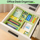 Green desk organizer drawer insert with compartments for office supplies and stationery