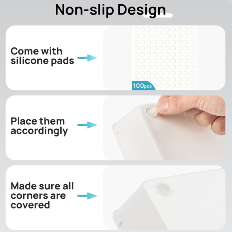 Non-slip drawer organizer tray set with silicone pads for corner-to-corner coverage
