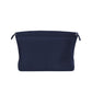 Dark blue fabric mini organizer pouch insert with top drawstring and interior divider seams