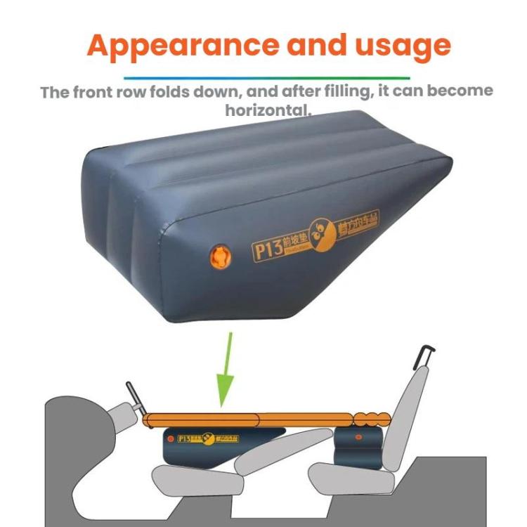 P13 blue inflatable car front seat air mattress, folded-to-flat use display