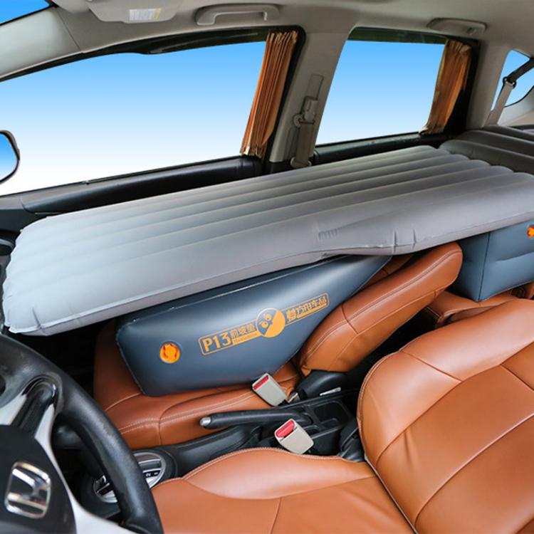 P13 blue inflatable car front seat air mattress laid on car seat with vented texture