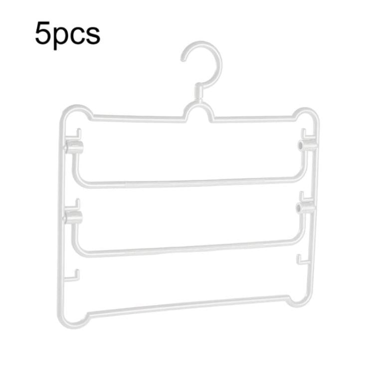 5-pack white multi-layer pants hangers with three horizontal bars
