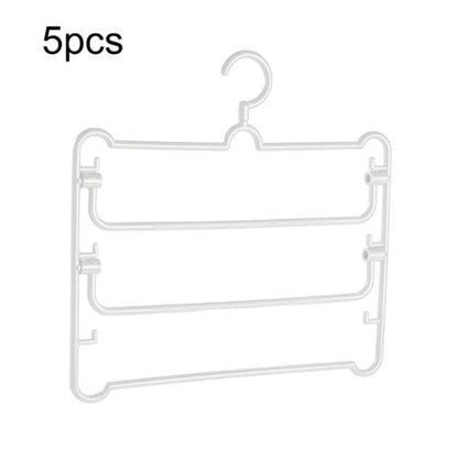 5-pack white multi-layer pants hangers with three horizontal bars