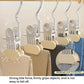 Anti-slip storage clips holding folded clothing on a rod, mixed beige and blue colors