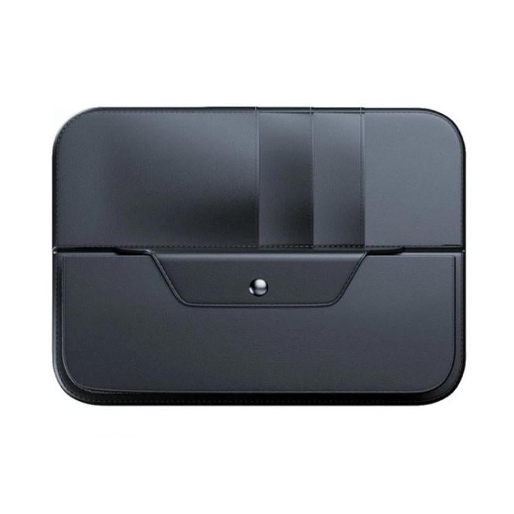 Car sun visor glasses storage clip, dark faux-leather style case with magnetic clasp