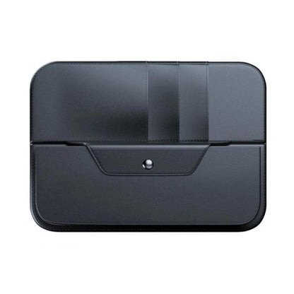 Car sun visor glasses storage clip, dark faux-leather style case with magnetic clasp
