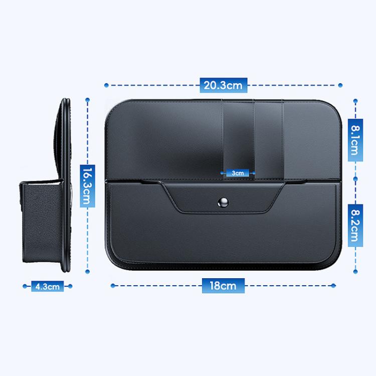 Car sun visor glasses case with clip and card holders, dark compact storage organizer