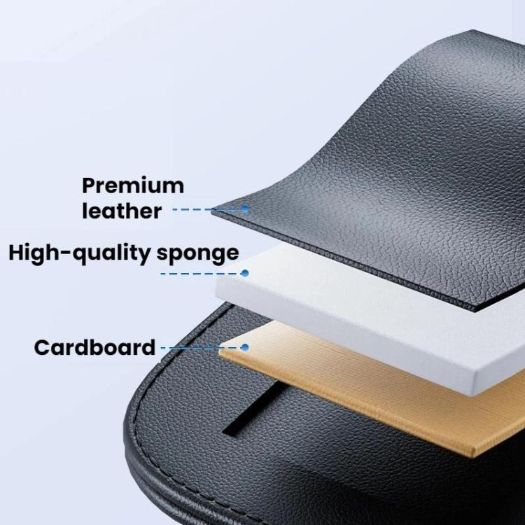 Car glasses storage case construction, textured leather-look shell with foam padding
