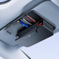 Mounted car sun visor glasses storage clip with dark case and card slots