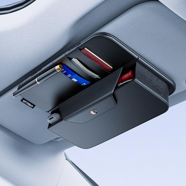 Mounted car sun visor glasses storage clip with dark case and card slots