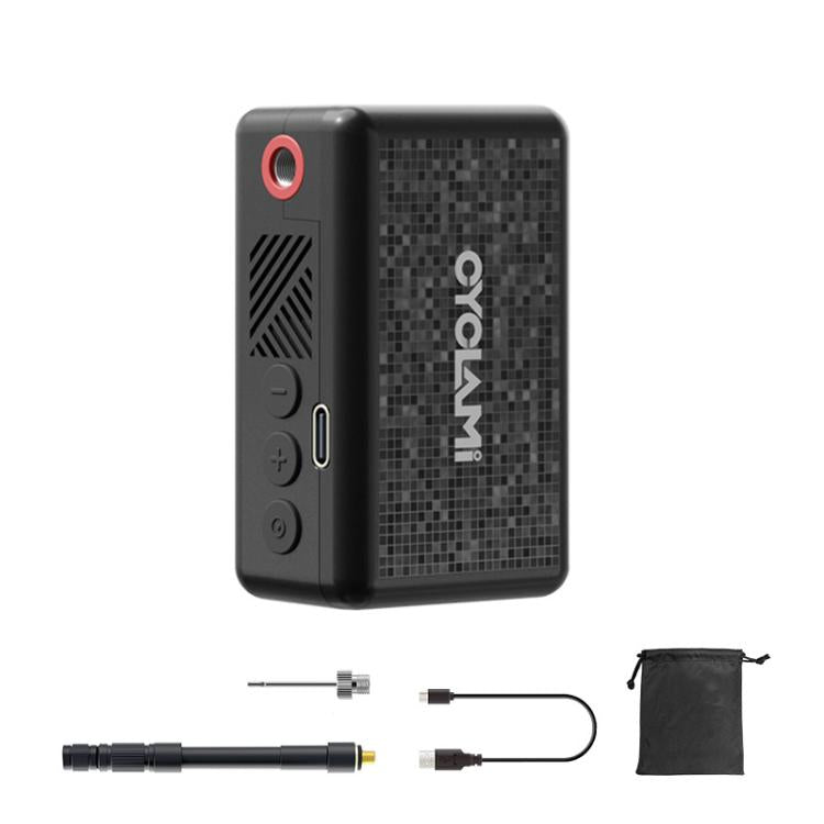 Portable electric bicycle air pump with nozzle, hose, and storage pouch, black design