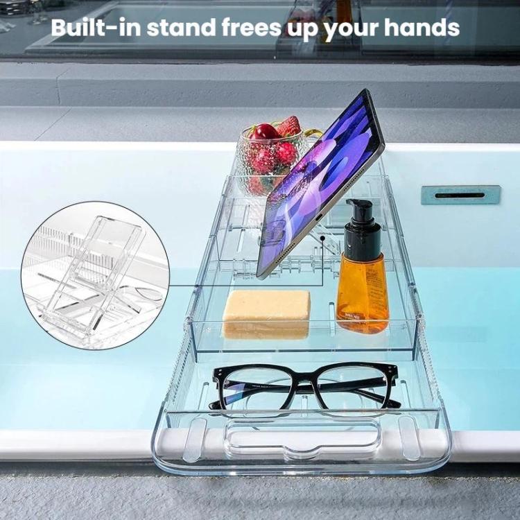 Extendable Foldable Bathtub Shelf Bathroom Storage Shelf, Transparent