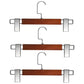 Set of 3 wooden pants hangers with silver metal clamps and U hook, non-slip