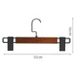Wooden pants hanger with black adjustable clamps and U hook; 32 cm length