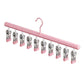 Pink sock drying rack with multiple stainless clips and hanging hook
