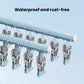 Blue sock drying rack with stainless clips and water droplets on bar