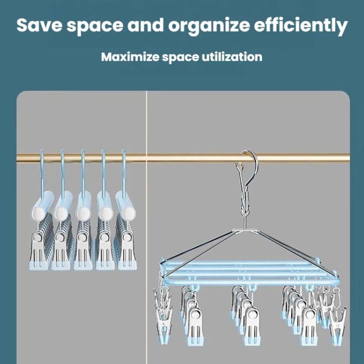 Blue sock drying rack with multiple stainless clips for space-saving drying