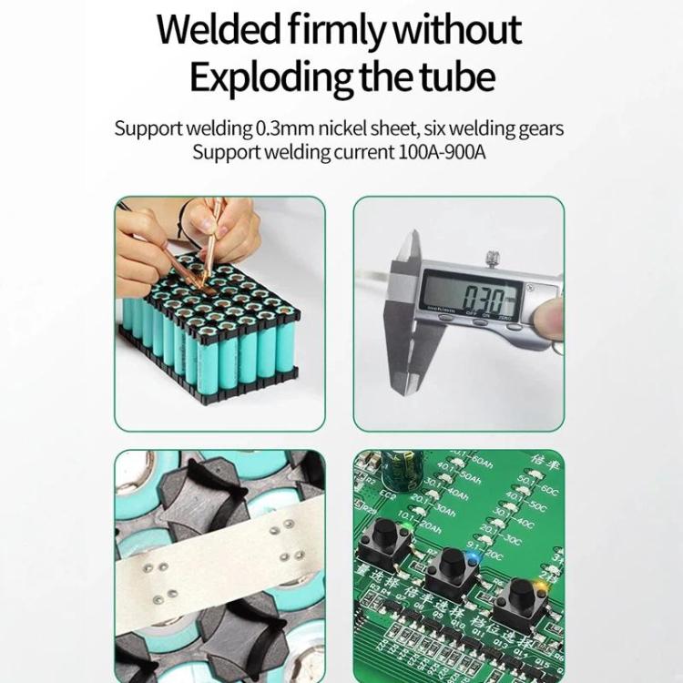 Green spot welder control board with welded nickel strip sample and digital display meter