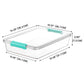Clear rectangular storage box with teal latch lid, stackable design