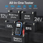 FNIRSI BTM-24 battery tester next to multiple battery types and terminals