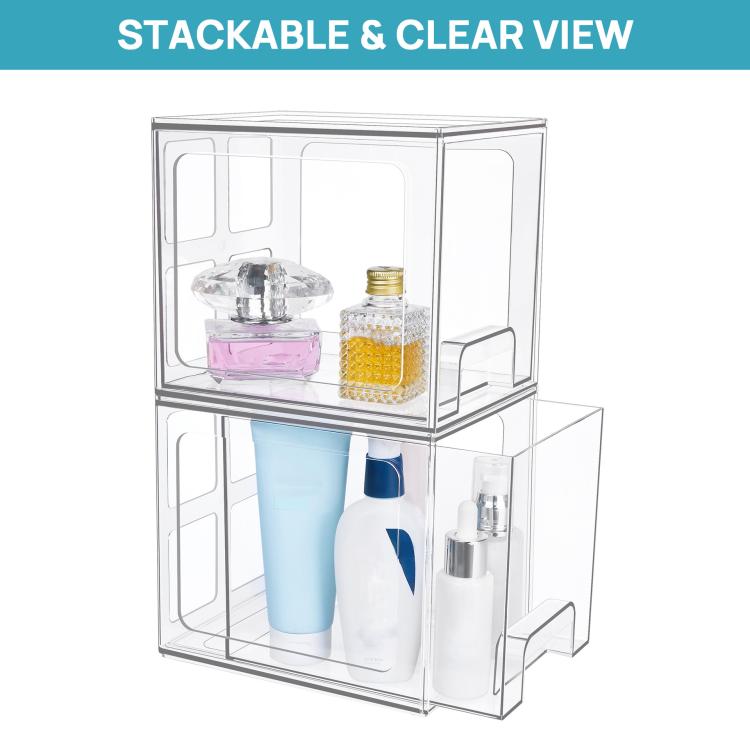 Tall Openwork Desktop Storage Box Drawer-Style Stackable Transparent Plastic Cosmetic Organizer, Single, 4pcs