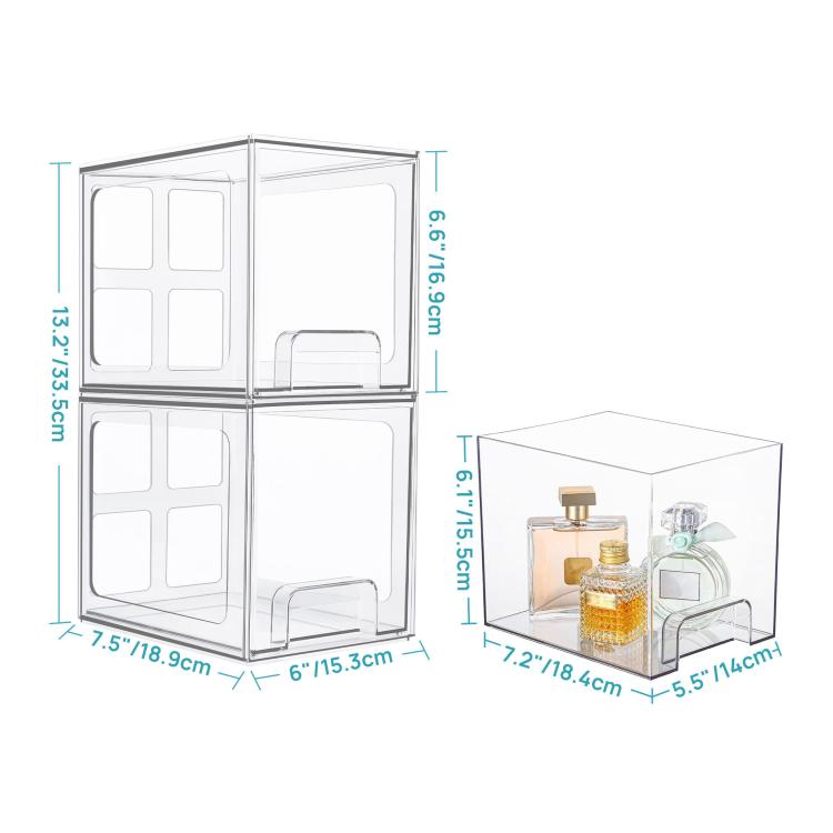 Tall Openwork Desktop Storage Box Drawer-Style Stackable Transparent Plastic Cosmetic Organizer, Single, 4pcs
