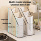 Large-capacity kitchen wrap rack holding multiple plastic wrap and paper rolls