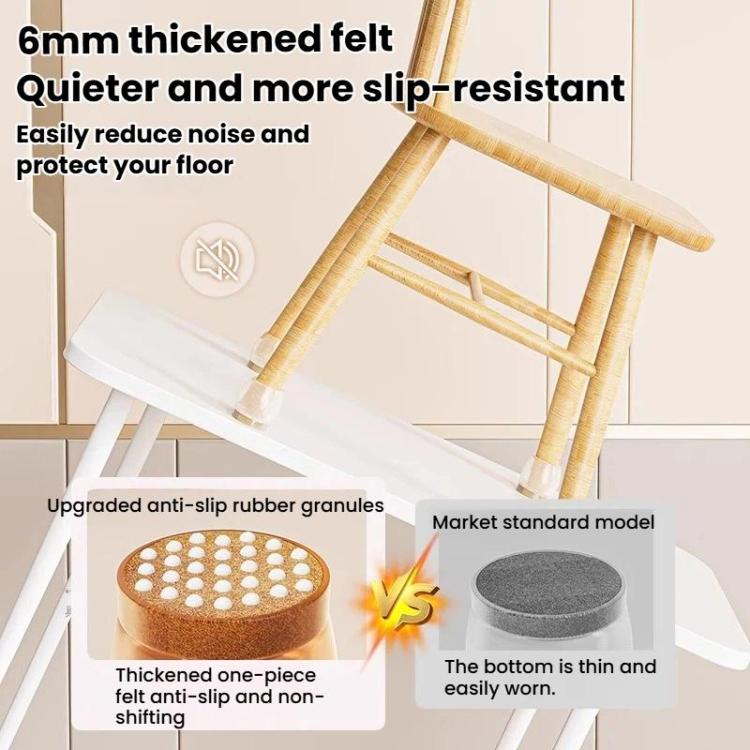 Thick felt chair leg pads with perforated rubber grips, orange-brown protective covers
