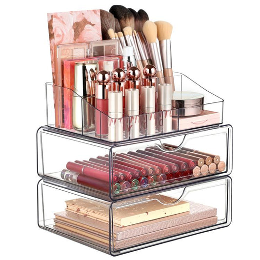Cosmetic Transparent Desktop Storage Box, 2 Single-drawer+Makeup Rack, 4 Single-drawer+Makeup Rack, 2 Single-drawer+2 Double-drawer+Makeup Rack