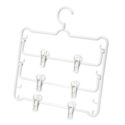 White plastic anti-slip 3-tier pants hanger with clips and side hooks