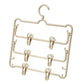Beige plastic anti-slip 3-tier pants hanger with multiple clips and side hooks