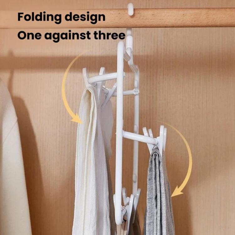 White foldable plastic 3-tier pants hanger with clips, folded open