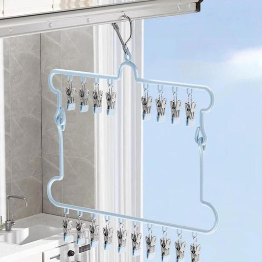 Foldable Socks Drying Hanger For Balcony Multi-Clip Stainless Steel Underwear Rack