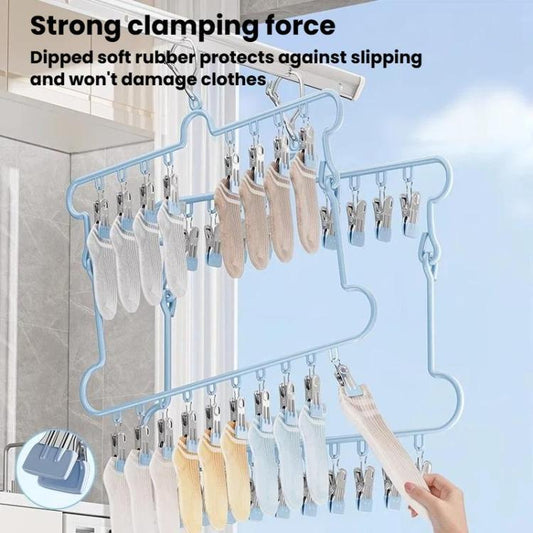 Foldable Socks Drying Hanger For Balcony Multi-Clip Stainless Steel Underwear Rack