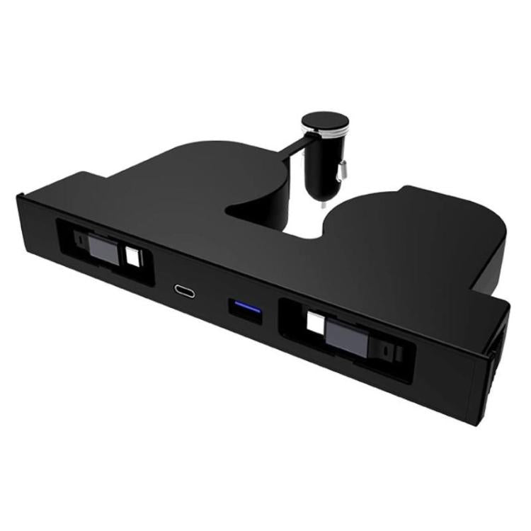 Black car central charging docking station with retractable cables and multiple ports