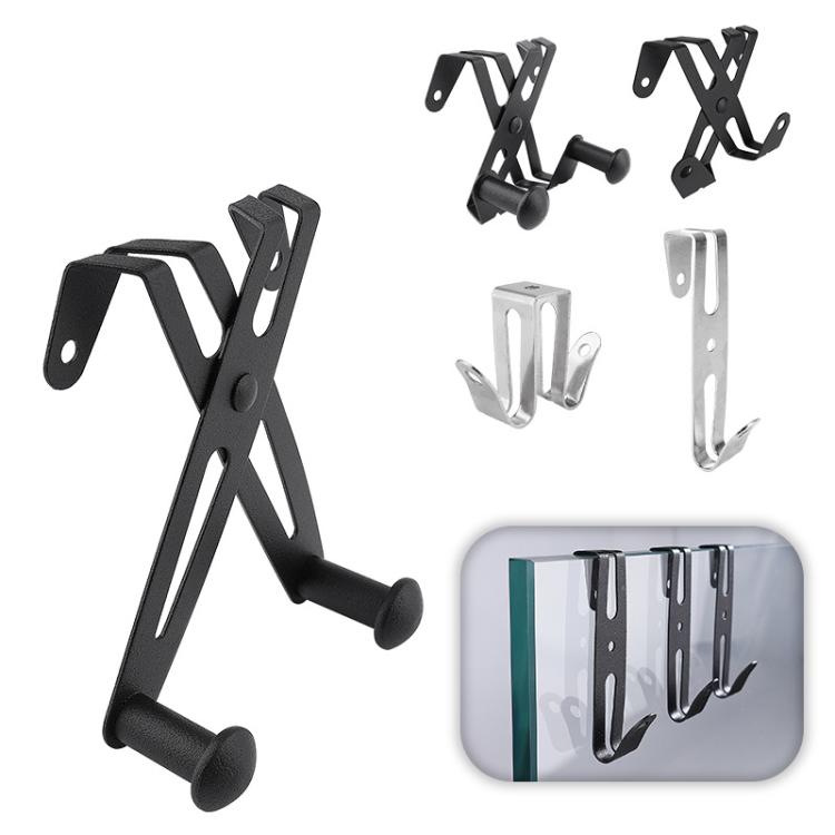 Stainless steel towel hanger set for frameless shower glass, black hooks and silver parts