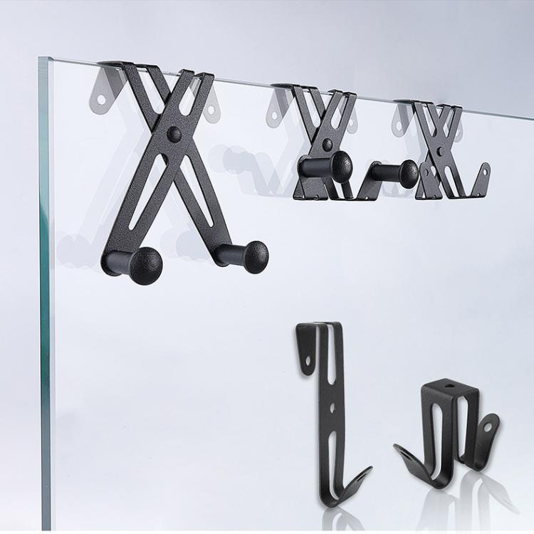 Black frameless shower glass towel hooks with mounting brackets and hanging pegs