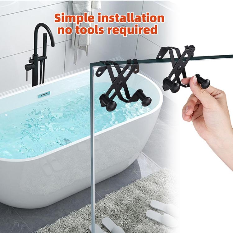 Frameless shower glass towel hooks with tool-free snap-in installation by hand