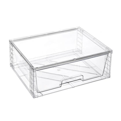 Clear PET desktop storage box with hinged drawer and divider tray, single organizer