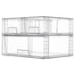 Clear PET organizer bin with front pull handle and two open compartments