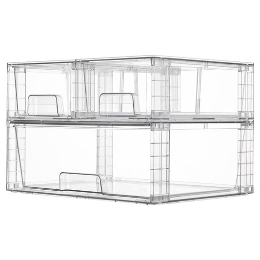 Cosmetic Transparent Storage Box PET Desktop Organizer, Single 12 inch Wide, Wide+2 Small, Wide+2 Medium+2 Small