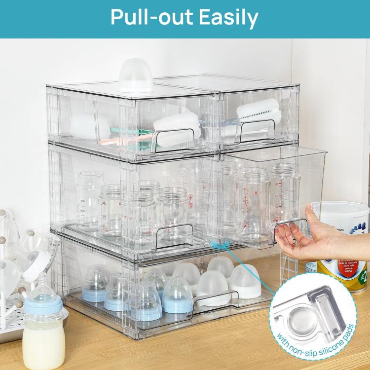 Clear PET organizer with pull-out drawers and rows of bathroom accessories